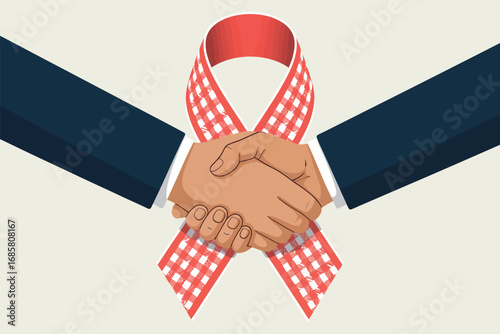 Aids awareness handshake partnership support collaboration health ribbon unity