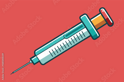 Detailed illustration of a medical syringe with a red liquid on a bright background