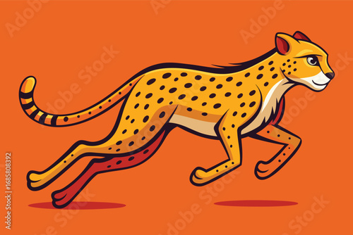 Cheetah running on vibrant orange background showcasing speed and agility