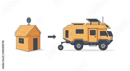 From tiny house to adventure vehicle transformation with solar panel and off-road design