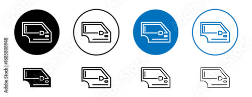 car door icons set in black and blue colors on white background