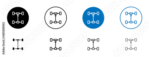 car axle icons set in black and blue colors on white background