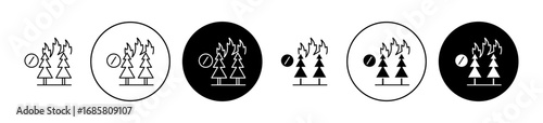Wildfire disaster icons set in black and blue colors on white background