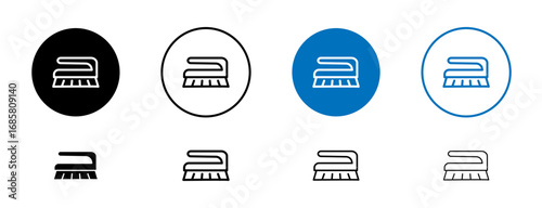 Washing brush icons set in black and blue colors on white background