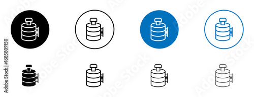 Water tank icons set in black and blue colors on white background