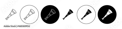 Vuvuzela trumpet icons set in black and blue colors on white background