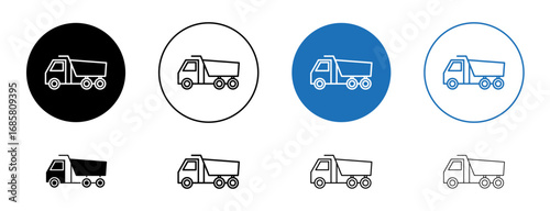 Tipper icons set in black and blue colors on white background
