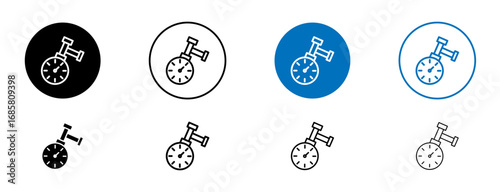 Tire pressure monitoring icons set in black and blue colors on white background