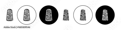 Spool of thread icons set in black and blue colors on white background