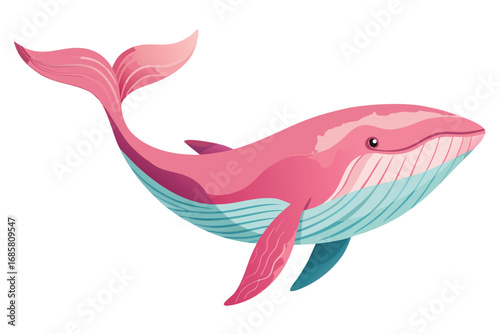Colorful illustration of a whale swimming in a whimsical underwater environment