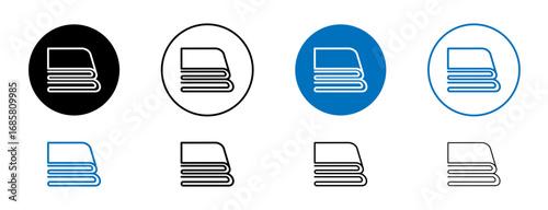 Rounded the folded bath towels icons set in black and blue colors on white background