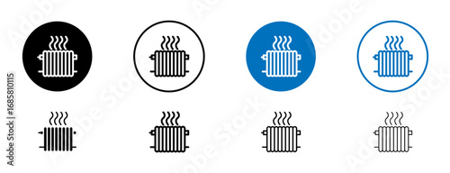 Radiator icons set in black and blue colors on white background