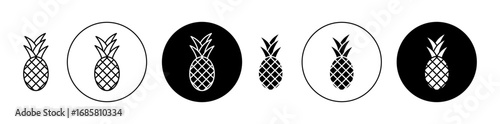 Pineapple icons set in black and blue colors on white background
