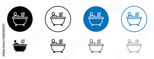 Person Bathing icons set in black and blue colors on white background