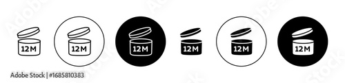 Period after opening 12m Icons set in black and blue colors on white background