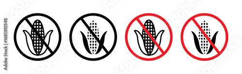No Corn sign icons set in black and blue colors on white background