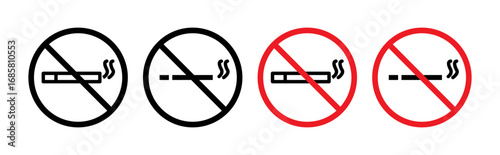 No smoking icons set in black and blue colors on white background