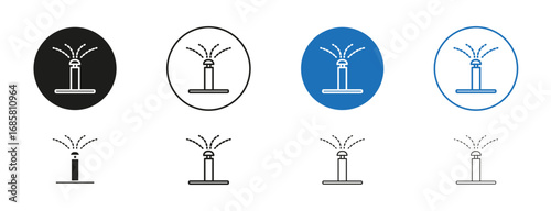 Irrigation icons set in black and blue colors on white background