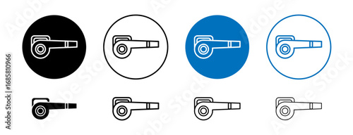 Leaf blower icons set in black and blue colors on white background
