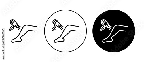 Laser hair removal icons set in black and blue colors on white background