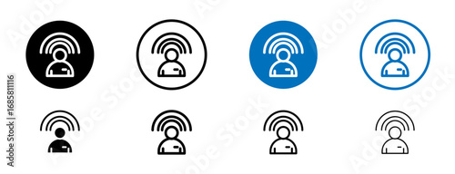 Influencer icons set in black and blue colors on white background