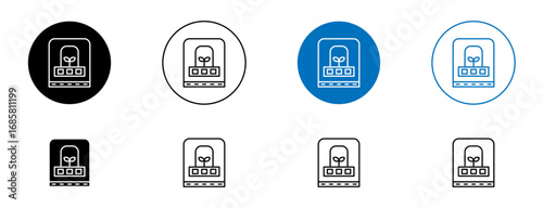Incubator icons set in black and blue colors on white background