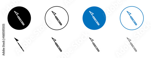 Harpoon icons set in black and blue colors on white background