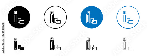 Gum icons set in black and blue colors on white background