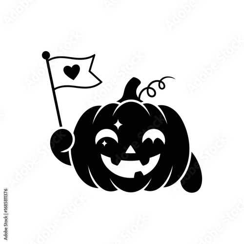 Vector art of cute winking halloween pumpkin with heart flag for holiday celebration and decoration design