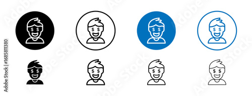 Greed icons set in black and blue colors on white background