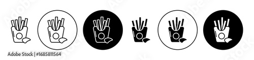 French fries icons set in black and blue colors on white background