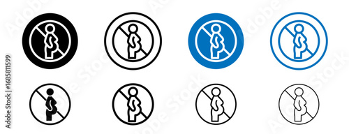 Forbidden pregnant icons set in black and blue colors on white background