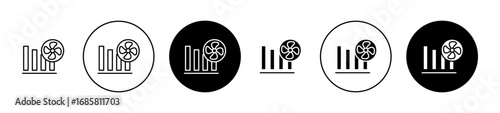 Fan power mode icons set in black and blue colors on white background