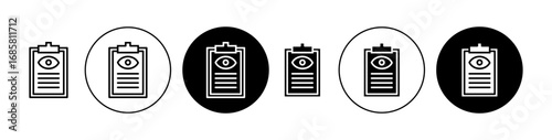 Eye test document icons set in black and blue colors on white background