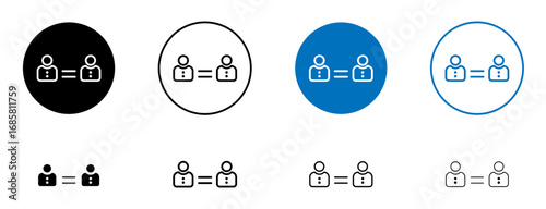 Equality icons set in black and blue colors on white background