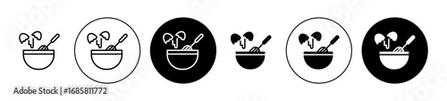 Egg beating icons set in black and blue colors on white background