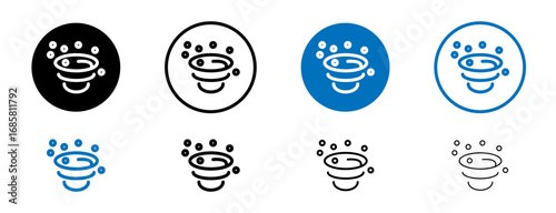 Dust icons set in black and blue colors on white background