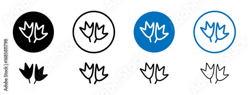 Duck paw icons set in black and blue colors on white background
