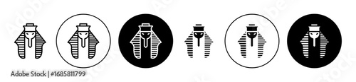 Egyptian pharaoh icons set in black and blue colors on white background