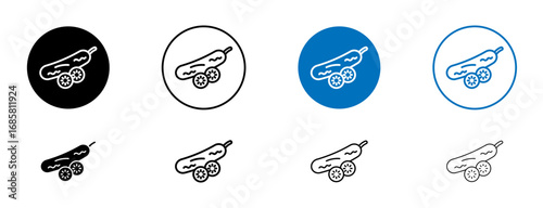 Cucumber icons set in black and blue colors on white background