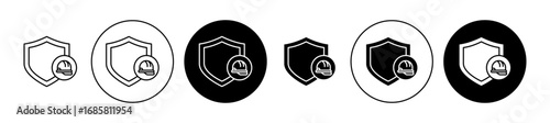 Construction insurance icons set in black and blue colors on white background