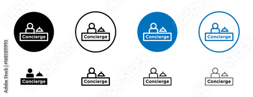 Concierge icons set in black and blue colors on white background