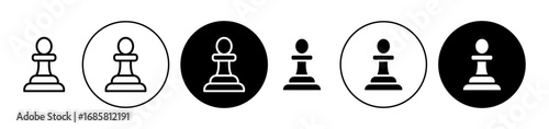 Chess pawn icons set in black and blue colors on white background