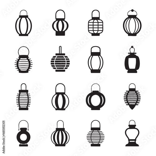 Collection of diverse traditional Asian lantern silhouette icons