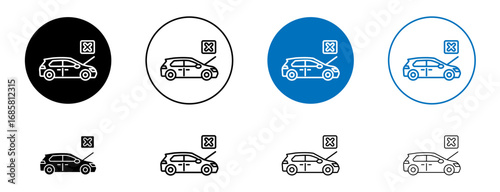 Car diagnostic icons set in black and blue colors on white background