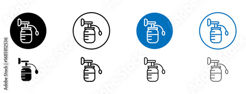 Breast pump icons set in black and blue colors on white background