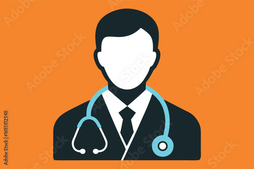 Health professional silhouette with stethoscope on bright orange background