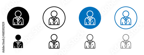 Businessman icons set in black and blue colors on white background