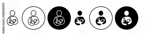Breastfeeding icons set in black and blue colors on white background