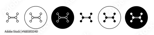 Ethylene molecule icons set in black and blue colors on white background